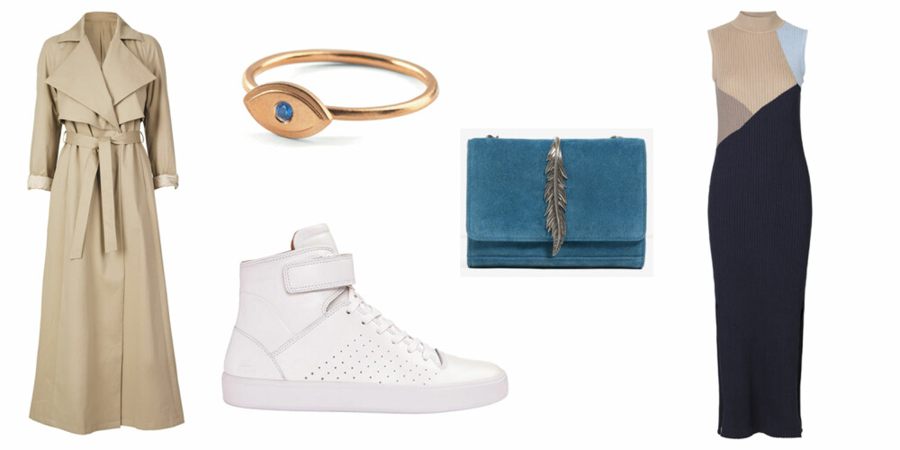 TRENDY STIL: Trenchcoat fra 2nd Day, kr 4000. Ring fra Pernille Corydon, kr 450. Veske fra Zara, kr 400. Sneakers fra Lacoste, kr 1875. Kjole fra 2nd Day, kr 1400. FOTO: Produsentene TRENDY STIL: Trenchcoat fra 2nd Day, kr 4000. Ring fra Pernille Corydon, kr 450. Veske fra Zara, kr 400. Sneakers fra Lacoste, kr 1875. Kjole fra 2nd Day, kr 1400. FOTO: Produsentene
