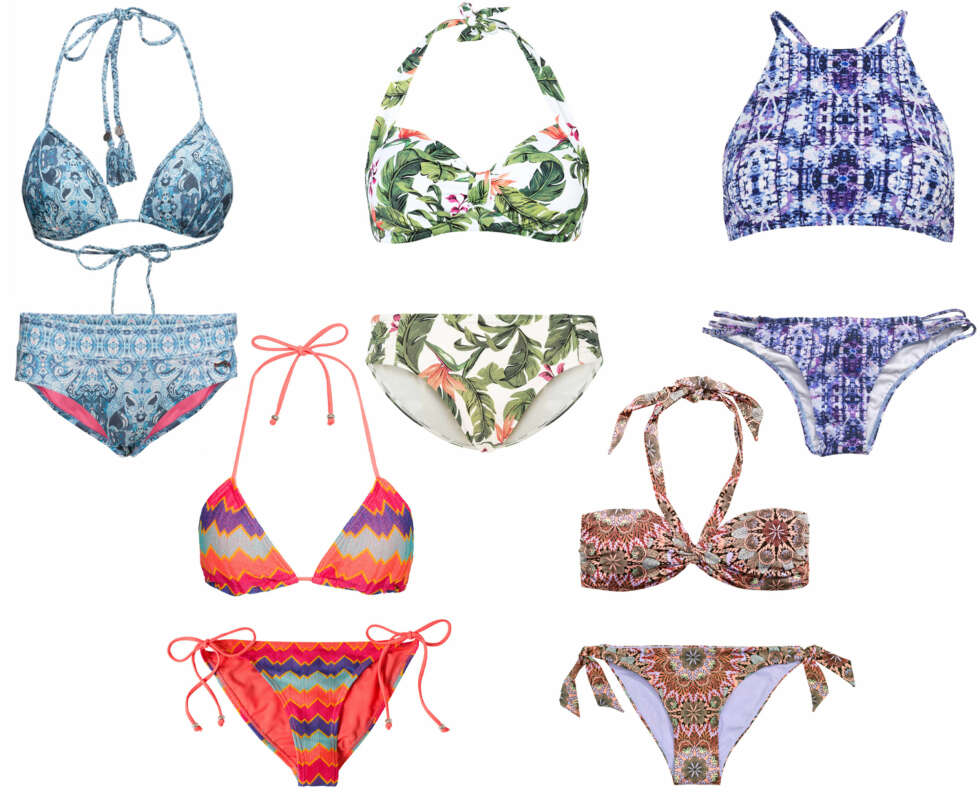 MØNSTRETE BIKINIER (f.v.): Odd Molly Safety Triangle Bikini Top, kr 495. Odd Molly Safety Position Bikini Bottom, kr 395. Seafolly Jungle Out There Bikini top white, kr 749. Seafolly Bikinitruse white, kr 499. Gina Tricot Rakel Topp, kr 129. Gina Tricot Sonja Brazilian, kr 129. NLY Beach Fancy Triangle Set, kr 179. H&M Bikini bandeau-bh, kr 149. H&M Bikinitruse, kr 99. MØNSTRETE BIKINIER (f.v.): Odd Molly Safety Triangle Bikini Top, kr 495. Odd Molly Safety Position Bikini Bottom, kr 395. Seafolly Jungle Out There Bikini top white, kr 749. Seafolly Bikinitruse white, kr 499. Gina Tricot Rakel Topp, kr 129. Gina Tricot Sonja Brazilian, kr 129. NLY Beach Fancy Triangle Set, kr 179. H&M Bikini bandeau-bh, kr 149. H&M Bikinitruse, kr 99.