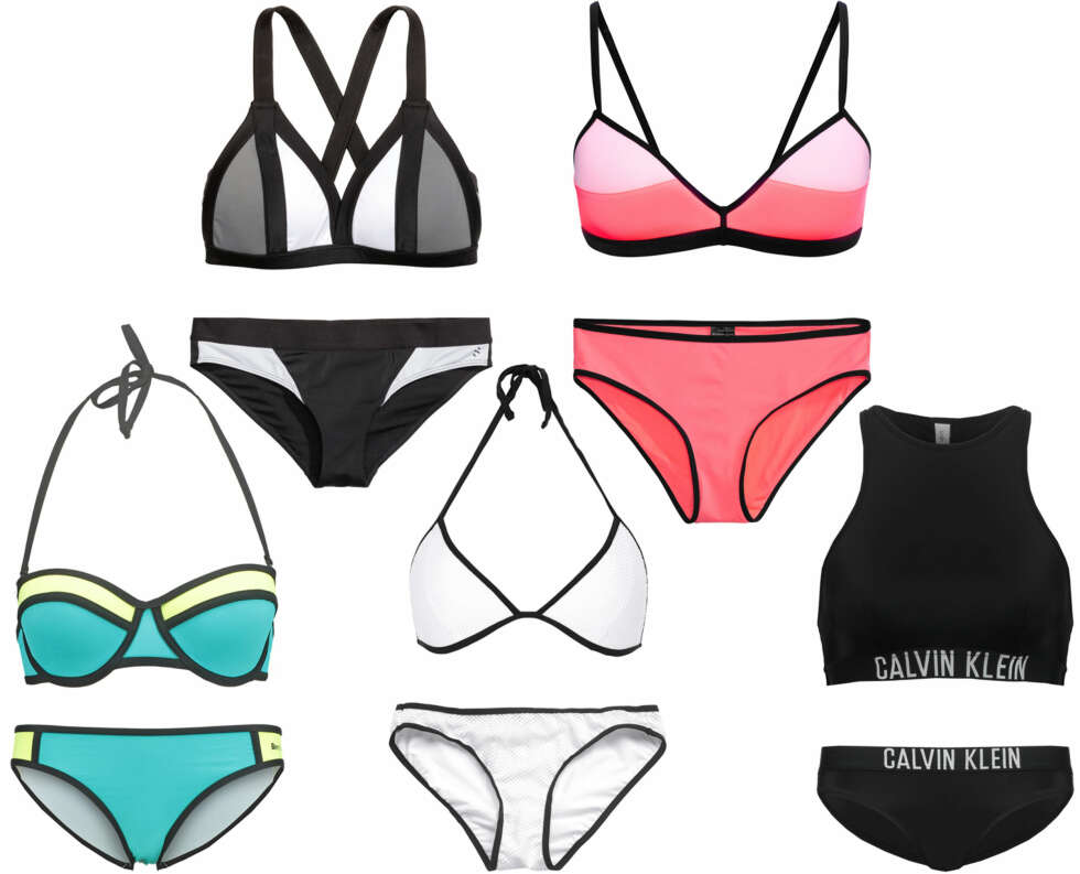 SPORTY BIKINIER (f.v.): H&M Bikini-bh, kr 149. H&M Bikinitruse, kr 99. Kappahl bikini-bh, kr 199. Kappahl bikinitruse, kr 149. Bench Bikini - turquoi/lime, kr 599. Gina Tricot Maggie triangel-BH, kr 99. Gina Tricot Maggie mini brief, kr 99. Calvin Bikini-top black, kr 419. Calvin Klein Full Clasic Bikini-truse black, kr 319. SPORTY BIKINIER (f.v.): H&M Bikini-bh, kr 149. H&M Bikinitruse, kr 99. Kappahl bikini-bh, kr 199. Kappahl bikinitruse, kr 149. Bench Bikini - turquoi/lime, kr 599. Gina Tricot Maggie triangel-BH, kr 99. Gina Tricot Maggie mini brief, kr 99. Calvin Bikini-top black, kr 419. Calvin Klein Full Clasic Bikini-truse black, kr 319.