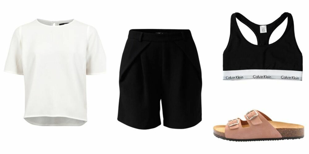 I SKAPET TIL MARIA: Finner du mest billige plagg. Bluse fra H&M, 149 kroner. Shorts fra MQ, 399 kroner. BH fra Calvin Klein/Nelly.com, 299 kroner. Sandaler fra Bik Bok, 499 kroner. I SKAPET TIL MARIA: Finner du mest billige plagg. Bluse fra H&M, 149 kroner. Shorts fra MQ, 399 kroner. BH fra Calvin Klein/Nelly.com, 299 kroner. Sandaler fra Bik Bok, 499 kroner.