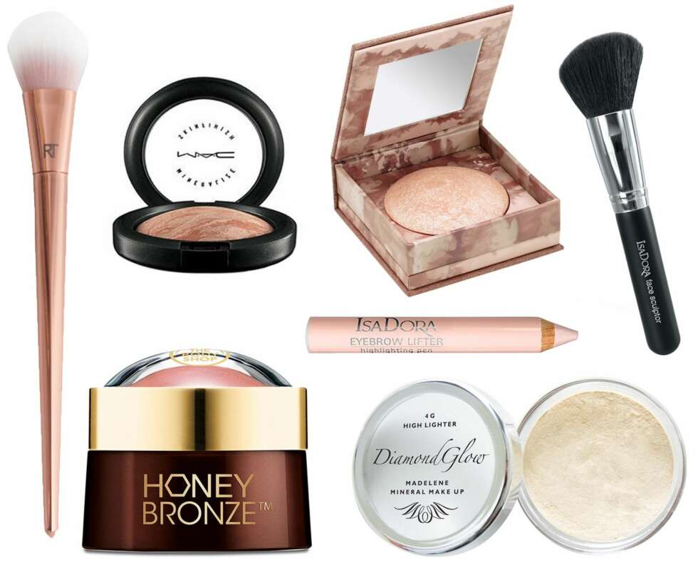 HIGHLIGHTER (f.v.): Real Techniques Tapered Blush Brush #300/Nelly, kr 339. Mac Mineralize Skinfinish Soft and Gentle, kr 260. Urban Decay Naked Illuminated Shimmering Powder for Face and Body, kr 260. Isadora Face Sculptor Blush Brush, kr 129. Isadora Eyebrow Lifter Highlighting Pen, kr 109. The Body Shop Honey Bronze Highlighting Dome, kr 169. Moyana Corigan High Lighter Golden Glow/Nelly, kr 295. HIGHLIGHTER (f.v.): Real Techniques Tapered Blush Brush #300/Nelly, kr 339. Mac Mineralize Skinfinish Soft and Gentle, kr 260. Urban Decay Naked Illuminated Shimmering Powder for Face and Body, kr 260. Isadora Face Sculptor Blush Brush, kr 129. Isadora Eyebrow Lifter Highlighting Pen, kr 109. The Body Shop Honey Bronze Highlighting Dome, kr 169. Moyana Corigan High Lighter Golden Glow/Nelly, kr 295.