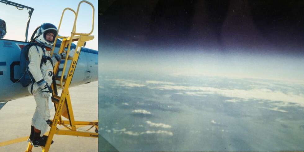 USA lot bare en håndfull utenlandske testpiloter gjennomføre samme høydetrening som astronautene. Knut Lande var en av dem.Slik ser himmelen ut fra 74 000 fots høyde ved Bodø. Bildet er hentet fra fotoalbumet til Olav Aamoth som ledet prosjektet som skulle avskjære russiske spionfly høyt oppe i stratosfæren i 1968. USA lot bare en håndfull utenlandske testpiloter gjennomføre samme høydetrening som astronautene. Knut Lande var en av dem.Slik ser himmelen ut fra 74 000 fots høyde ved Bodø. Bildet er hentet fra fotoalbumet til Olav Aamoth som ledet prosjektet som skulle avskjære russiske spionfly høyt oppe i stratosfæren i 1968.