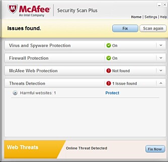 SKANNER: McAfee Security Scan sjekker PC-en din for virus, men ser også etter andre sårbarheter. Merk at programmet ønsker at du skal kjøpe en fullversjon for full beskyttelse. SKANNER: McAfee Security Scan sjekker PC-en din for virus, men ser også etter andre sårbarheter. Merk at programmet ønsker at du skal kjøpe en fullversjon for full beskyttelse.