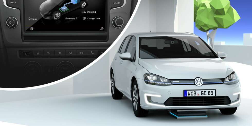 INDUKSJON: Ifølge VW vil de om noen år kunne tilby induksjonslading som et alternativ til lading med kabel. FOTO: VW INDUKSJON: Ifølge VW vil de om noen år kunne tilby induksjonslading som et alternativ til lading med kabel. FOTO: VW