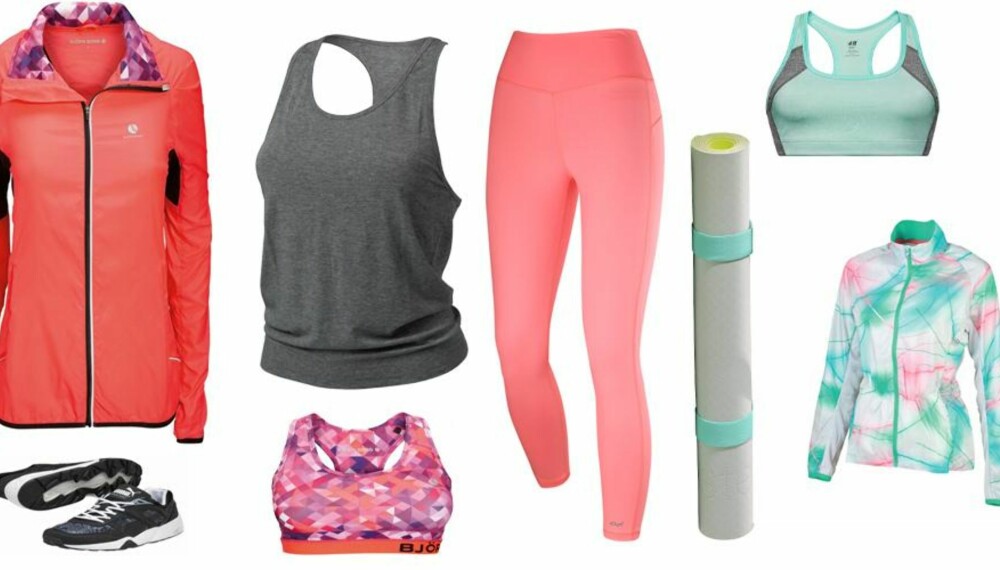 SPORTY OG FARGESTER: Løpejakke fra Björn Borg, kr 799. Treningstopp fra Run&Relax, kr 595. Joggesko fra Puma, kr 800. Sports-bh fra Björn Borg, kr 299. Løpetights fra Rönisch, kr 449. Yogamatte fra Adidas by Stella McCartney, kr 500. Treningstopp fra Adidas by Stella McCartney, kr 500. Sports-bh fra H&M, kr 199. SPORTY OG FARGESTER: Løpejakke fra Björn Borg, kr 799. Treningstopp fra Run&Relax, kr 595. Joggesko fra Puma, kr 800. Sports-bh fra Björn Borg, kr 299. Løpetights fra Rönisch, kr 449. Yogamatte fra Adidas by Stella McCartney, kr 500. Treningstopp fra Adidas by Stella McCartney, kr 500. Sports-bh fra H&M, kr 199.