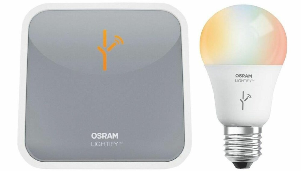 OSRAM LIGHTIFY: Startpakken består av Gateway og en RGB-pære med E27-sokkel. OSRAM LIGHTIFY: Startpakken består av Gateway og en RGB-pære med E27-sokkel.