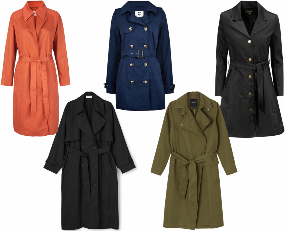FARGERIKE TRENCHCOATS (f. v.): 2nd Day, kr 2500. Weekday, kr 1300. Cubus, kr 499. Monki, kr 600. Ellos, kr1799. FARGERIKE TRENCHCOATS (f. v.): 2nd Day, kr 2500. Weekday, kr 1300. Cubus, kr 499. Monki, kr 600. Ellos, kr1799.