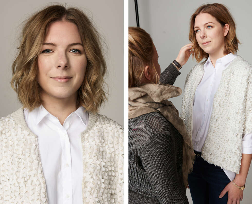 SMINKE OG HÅR: Frisør og makeupstylist Christine Mellem la en naturlig sminke på Nina, mens håret hennes ble krøllet til en naturlig og tilfeldig frisyre. SMINKE OG HÅR: Frisør og makeupstylist Christine Mellem la en naturlig sminke på Nina, mens håret hennes ble krøllet til en naturlig og tilfeldig frisyre.
