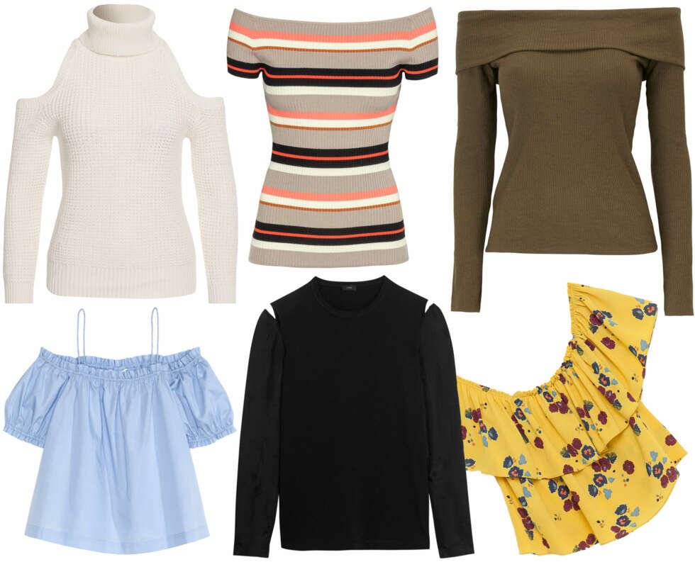 OFF SHOULDER OG COLD SHOULDER (f.v.): NLY Trend Cold Shoulder Knit, kr 349. H&M Off shoulder-topp, kr 249. Gina Tricot Em topp, kr 149. H&M Off shoulder-bluse, kr 99. Joseph Cutout cotton-jersey and satin top/Net-a-porter, kr 1609. OFF SHOULDER OG COLD SHOULDER (f.v.): NLY Trend Cold Shoulder Knit, kr 349. H&M Off shoulder-topp, kr 249. Gina Tricot Em topp, kr 149. H&M Off shoulder-bluse, kr 99. Joseph Cutout cotton-jersey and satin top/Net-a-porter, kr 1609.