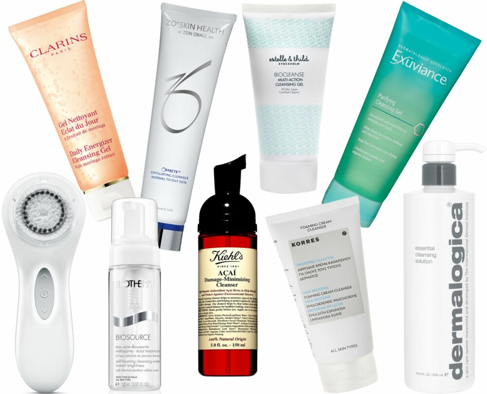 ULIKE RENSEPRODUKTER (f.v.): Clarisonic Aria Sonic Cleansing White, kr 1550. Clarins Daily Energizer Cleansing Gel, kr 120. Biotherm Biosource Self-Foaming Cleansing Water, kr 220. Zo Skin Health Offects Exfoliating Cleanser, kr 550. Kiehl's Açai Damage-Minimizing Cleanser, kr 215. Estelle & Thild Biocleanse Multi-Action Cleansing Gel, kr 189. Korres Milk Proteins Foaming Cream Cleanser, kr 199. Exuviance Purifying Cleansing Gel, kr 299. Dermalogica Essential Cleansing Solution, kr 465. ULIKE RENSEPRODUKTER (f.v.): Clarisonic Aria Sonic Cleansing White, kr 1550. Clarins Daily Energizer Cleansing Gel, kr 120. Biotherm Biosource Self-Foaming Cleansing Water, kr 220. Zo Skin Health Offects Exfoliating Cleanser, kr 550. Kiehl's Açai Damage-Minimizing Cleanser, kr 215. Estelle & Thild Biocleanse Multi-Action Cleansing Gel, kr 189. Korres Milk Proteins Foaming Cream Cleanser, kr 199. Exuviance Purifying Cleansing Gel, kr 299. Dermalogica Essential Cleansing Solution, kr 465.