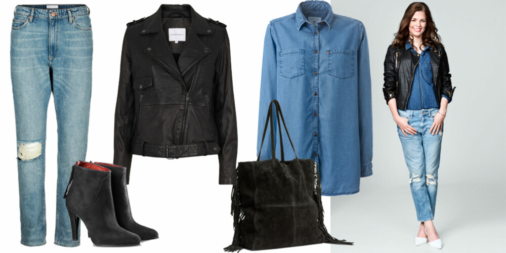 ROCKA: Til fest er det kult å rocke opp et enkelt antrekk med en kul skinnjakke. Jeans fra Samsøe & Samsøe, kr 1199. Sko fra Filippa K, kr 3300. Skinnjakke fra Second Female, kr 1699. Veske i semsket skinn fra H&M, 799. ROCKA: Til fest er det kult å rocke opp et enkelt antrekk med en kul skinnjakke. Jeans fra Samsøe & Samsøe, kr 1199. Sko fra Filippa K, kr 3300. Skinnjakke fra Second Female, kr 1699. Veske i semsket skinn fra H&M, 799.