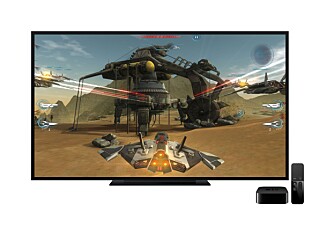 SPILL: Apple TV blir også en egen spillplatform. Fjernkontrolleren har bevegelsessensorer så du kan bruke den på samme måte som en Nintendo Wii-kontroller. SPILL: Apple TV blir også en egen spillplatform. Fjernkontrolleren har bevegelsessensorer så du kan bruke den på samme måte som en Nintendo Wii-kontroller.