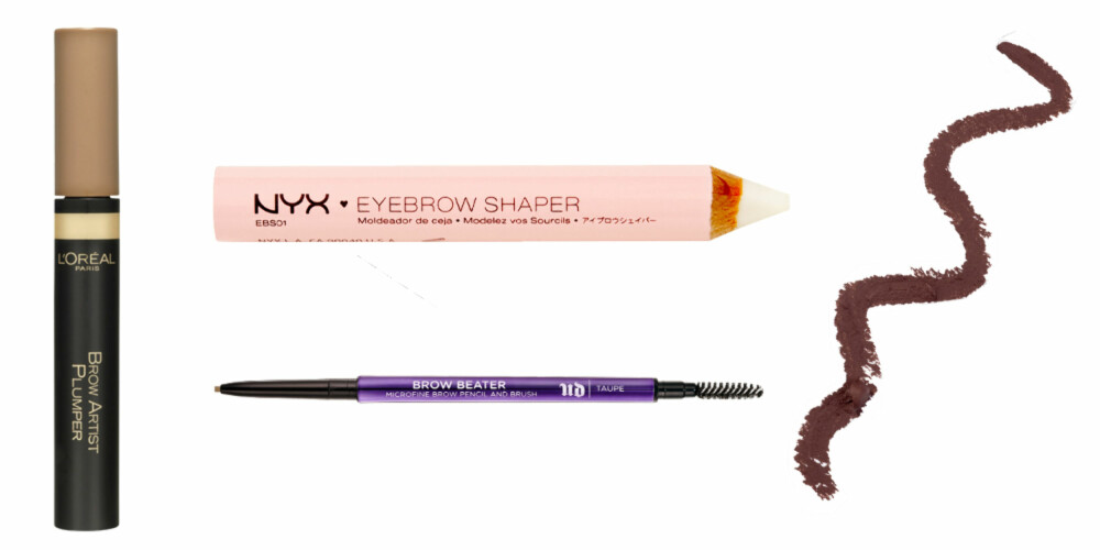 1. Brynmaskara med praktisk liten børste. Fås enten i klar eller brun. Brow Artist Plumper, L'Oréal Paris, kr 129. 2. Brynsfarge og børste i ett. Brow Beater fra Urban Decay, 185 kr. 3. Klar voksblyant som former, fikserer og setter brynet. Eyebrow Shaper fra NYX, kr 175. 1. Brynmaskara med praktisk liten børste. Fås enten i klar eller brun. Brow Artist Plumper, L'Oréal Paris, kr 129. 2. Brynsfarge og børste i ett. Brow Beater fra Urban Decay, 185 kr. 3. Klar voksblyant som former, fikserer og setter brynet. Eyebrow Shaper fra NYX, kr 175.