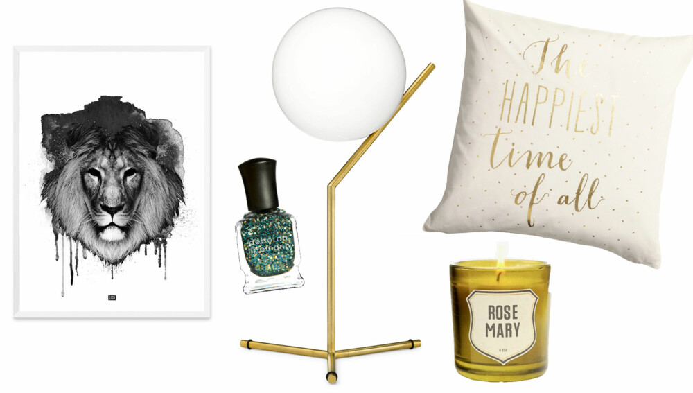 Plakat fra Arrogantshop.dk, fra kr 315. Neglelakk fra Deborah Lippmann, kr 199. Bordlampe fra FLOS/Room21.no, kr 4875. Duftlys fra Bolina, kr 399. Pute med skrift fra H&M Home, kr 79,50. Plakat fra Arrogantshop.dk, fra kr 315. Neglelakk fra Deborah Lippmann, kr 199. Bordlampe fra FLOS/Room21.no, kr 4875. Duftlys fra Bolina, kr 399. Pute med skrift fra H&M Home, kr 79,50.