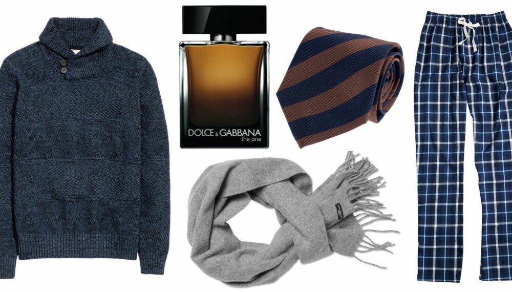 TIPS TIL FARSDAGSGAVE: Usikker på hva du skal gi? Under har vi samlet tips til en hver lommebok! Produktene over (f.v.): H&M Mønsterstrikket bomullsgenser, kr 349. Dolce & Gabbana The One For Men EdP, kr 680 for 50 ml. Amanda Christensen blått og stripete slips/Follestad, kr 699. Cubus pyjamasbukse, kr 199. Kappahl ullskjerf, kr 299. TIPS TIL FARSDAGSGAVE: Usikker på hva du skal gi? Under har vi samlet tips til en hver lommebok! Produktene over (f.v.): H&M Mønsterstrikket bomullsgenser, kr 349. Dolce & Gabbana The One For Men EdP, kr 680 for 50 ml. Amanda Christensen blått og stripete slips/Follestad, kr 699. Cubus pyjamasbukse, kr 199. Kappahl ullskjerf, kr 299.