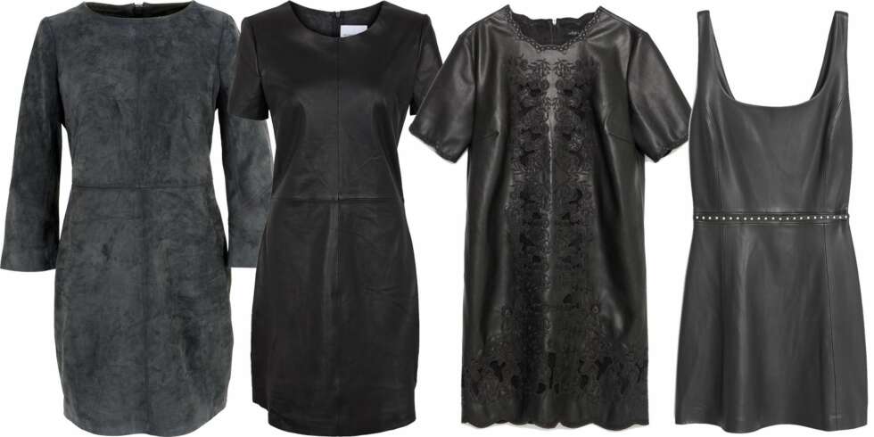 I SEMSKET ELLER GLATT SKINN: Langermet (kr 2695, Dry Lake), i blankt skinn (kr 2699, Second Female), mønstret (kr 699, Zara) og med naglepynt (kr 499, Mango). I SEMSKET ELLER GLATT SKINN: Langermet (kr 2695, Dry Lake), i blankt skinn (kr 2699, Second Female), mønstret (kr 699, Zara) og med naglepynt (kr 499, Mango).