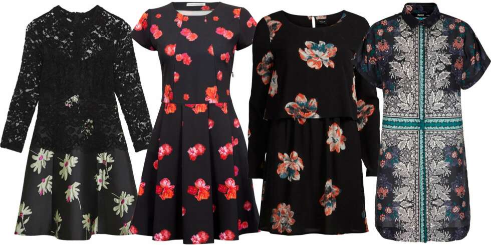 SOMMER HELE ÅRET: Med blonder (kr 920, Asos), kortermet (kr 1999, FWSS), store blomster (kr 450, Vila) og litt etnisk )(kr 585, Oasis). SOMMER HELE ÅRET: Med blonder (kr 920, Asos), kortermet (kr 1999, FWSS), store blomster (kr 450, Vila) og litt etnisk )(kr 585, Oasis).