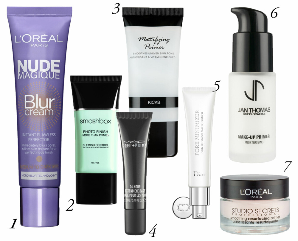 MANGE MULIGHETER: 1. L'oréal nude magique 179 kroner. 2. Smashbox blemish control 280 kroner. 3. Kicks mattifying primer 159 kroner. 4. Prep+prime 24-hour extend eye base 175 kroner. 5. Dior matte primer 385 kroner. 6. Jan Thomas make-up primer 299 kroner. 7. L'oréal smoothing resurfacin primer 189 kroner. MANGE MULIGHETER: 1. L'oréal nude magique 179 kroner. 2. Smashbox blemish control 280 kroner. 3. Kicks mattifying primer 159 kroner. 4. Prep+prime 24-hour extend eye base 175 kroner. 5. Dior matte primer 385 kroner. 6. Jan Thomas make-up primer 299 kroner. 7. L'oréal smoothing resurfacin primer 189 kroner.