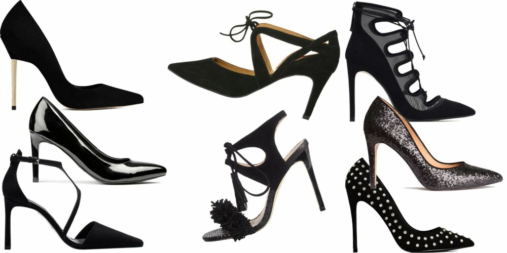 PARTYPEOPLE: Med gyllen hæl (kr 999, Aldo), blanke (kr 599, Eurosko), med ankelrem (kr 399, Nelly), i fløyel (kr 1499, Billi Bi), med rysjer og dusk (kr 900, River Island), med nettingdetaljer (kr 599, Zara), paljetter (kr 499, H&M) og med nagler (kr 999, Aldo). PARTYPEOPLE: Med gyllen hæl (kr 999, Aldo), blanke (kr 599, Eurosko), med ankelrem (kr 399, Nelly), i fløyel (kr 1499, Billi Bi), med rysjer og dusk (kr 900, River Island), med nettingdetaljer (kr 599, Zara), paljetter (kr 499, H&M) og med nagler (kr 999, Aldo).