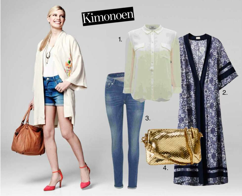 FØRSTE LOOK: <b>Hanne har på seg:</b> Shorts fra Bik Bok, kr 249. Veske fra Day Birger et Mikkelsen, kr 745. Sko fra Shoe Lounge, kr 2250. Topp fra H&M, kr 100. Smykke fra Lindex, kr 129. Kimono fra Ganni, kr 1599. <b>Produktforslag:</b> <b>1.</b> Bluse fra Bruuns Bazaar, kr 799. <b>2.</b> Kimono fra H&M, kr 290. <b>3.</b> Jeans fra Jean Paul, kr 999. <b>4.</b> Veske fra H&M, kr 400. FØRSTE LOOK: <b>Hanne har på seg:</b> Shorts fra Bik Bok, kr 249. Veske fra Day Birger et Mikkelsen, kr 745. Sko fra Shoe Lounge, kr 2250. Topp fra H&M, kr 100. Smykke fra Lindex, kr 129. Kimono fra Ganni, kr 1599. <b>Produktforslag:</b> <b>1.</b> Bluse fra Bruuns Bazaar, kr 799. <b>2.</b> Kimono fra H&M, kr 290. <b>3.</b> Jeans fra Jean Paul, kr 999. <b>4.</b> Veske fra H&M, kr 400.
