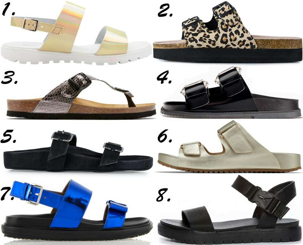 FINE SOMMERSKO: <b>1.</b> Bianco, kr 499. <b>2.</b> Duffy/Nelly.com, kr 269. <b>3.</b> Eurosko, kr 399. <b>4.</b> Zara, kr 699. <b>5.</b> Nelly Shoes, kr 249. <b>6.</b> Aldo, kr 699. <b>7.</b> Marni/Net-a-porter.com, kr 4073. <b>8.</b> Din Sko, kr 349. FINE SOMMERSKO: <b>1.</b> Bianco, kr 499. <b>2.</b> Duffy/Nelly.com, kr 269. <b>3.</b> Eurosko, kr 399. <b>4.</b> Zara, kr 699. <b>5.</b> Nelly Shoes, kr 249. <b>6.</b> Aldo, kr 699. <b>7.</b> Marni/Net-a-porter.com, kr 4073. <b>8.</b> Din Sko, kr 349.