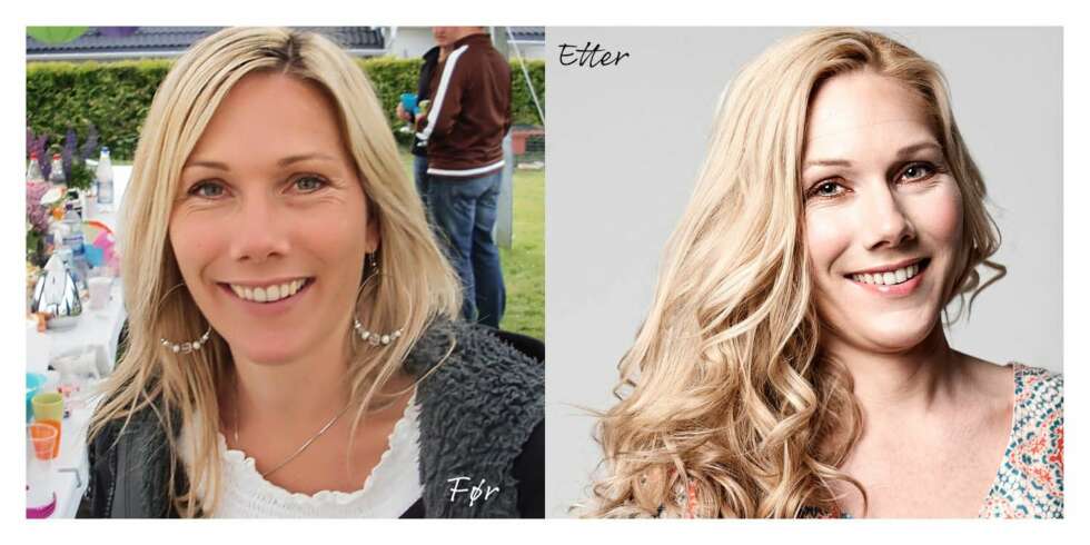 FØR OG ETTER: - Veldig uvant med så stort hår! synes Karina om resultatet. Men fornøyd ble hun! FØR OG ETTER: - Veldig uvant med så stort hår! synes Karina om resultatet. Men fornøyd ble hun!
