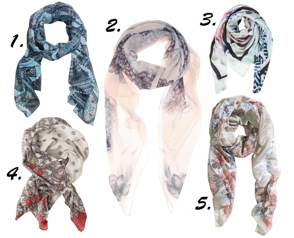 SKJERF DEG: 1. H&M, kr 59,50. 2. Alexander McQueen, kr 3320. 3. Holzweiler, kr 1299. 4. Odd Molly, kr 998. 5. H&M, kr 59,50. SKJERF DEG: 1. H&M, kr 59,50. 2. Alexander McQueen, kr 3320. 3. Holzweiler, kr 1299. 4. Odd Molly, kr 998. 5. H&M, kr 59,50.
