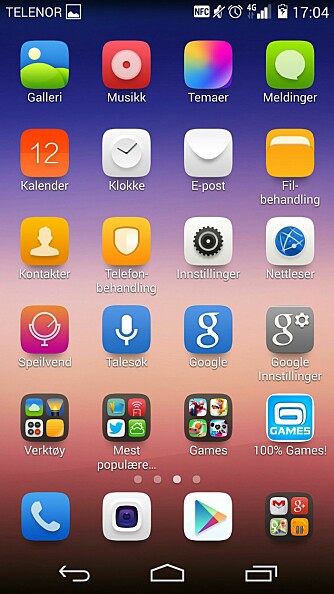 APPER: Ascend P7 etterligner iPhone ved at appene bare fyller ut startskjermene istedenfor at du har en egen app-skuff. APPER: Ascend P7 etterligner iPhone ved at appene bare fyller ut startskjermene istedenfor at du har en egen app-skuff.