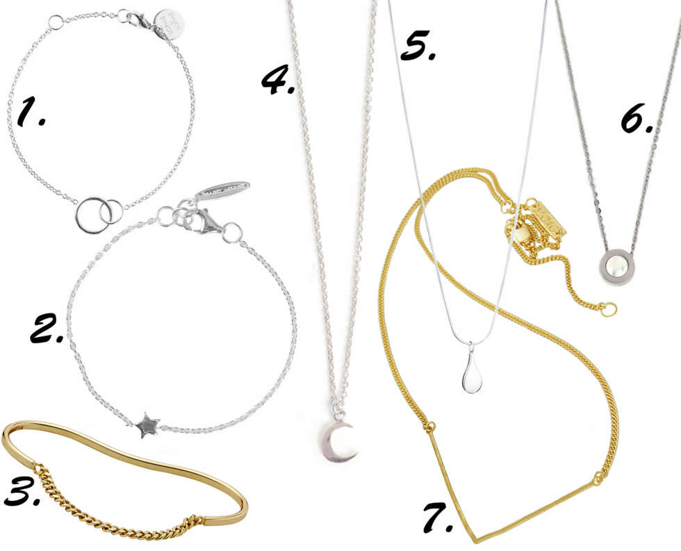 ARMBÅND OG KJEDER: <b<1.</b> Sophie by Sophie/Nelly.com, kr 890. <b>2.</b> Isabel Lennse/Nelly.com, kr 699. <b>3.</b> Arts & Craft, kr 698. <b>5.</b> Efva Attling, kr 900. <b>6.</b> Edblad, kr 249. <b>7.</b> Bjørg, kr 1020. ARMBÅND OG KJEDER: <b<1.</b> Sophie by Sophie/Nelly.com, kr 890. <b>2.</b> Isabel Lennse/Nelly.com, kr 699. <b>3.</b> Arts & Craft, kr 698. <b>5.</b> Efva Attling, kr 900. <b>6.</b> Edblad, kr 249. <b>7.</b> Bjørg, kr 1020.