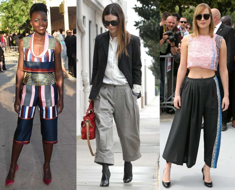 KJENDISFAVORITT: Også kjendisene har lagt sin elsk på de vide, komfortable buksene. Lupita Nyong'o går for matchene over- og underdel, Rachel Bilson for skjorte og dressjakke mens Jennifer Lawrence styler den med magekort topp. KJENDISFAVORITT: Også kjendisene har lagt sin elsk på de vide, komfortable buksene. Lupita Nyong'o går for matchene over- og underdel, Rachel Bilson for skjorte og dressjakke mens Jennifer Lawrence styler den med magekort topp.