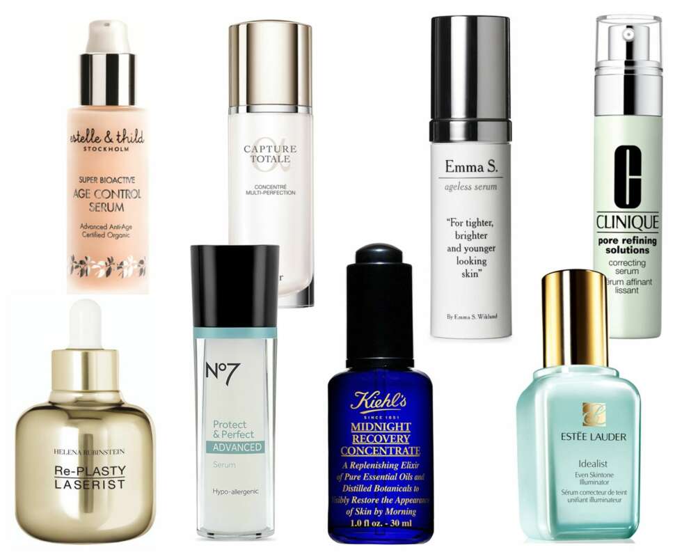 SHOPPINGTIPS: Fra venstre: Super BioActive fra Estelle & Thild, kr 495. Capture Totale Concentrated Serum fra Dior, kr 1350. Ageless Serum fra Emma S., kr 349. Pore Refining Solutions Correcting Serum fra Clinique, 440 kr. Re-Plasty Laserist Serum fra Helena Rubinstein, kr 1475. Protect & Perfect Advanced Serum fra No7, kr 319. Midnight Recovery Concentrate fra Kiehls, kr 305. Idealist Even Skintone Illuminator fra Estée Lauder, 695 kr. SHOPPINGTIPS: Fra venstre: Super BioActive fra Estelle & Thild, kr 495. Capture Totale Concentrated Serum fra Dior, kr 1350. Ageless Serum fra Emma S., kr 349. Pore Refining Solutions Correcting Serum fra Clinique, 440 kr. Re-Plasty Laserist Serum fra Helena Rubinstein, kr 1475. Protect & Perfect Advanced Serum fra No7, kr 319. Midnight Recovery Concentrate fra Kiehls, kr 305. Idealist Even Skintone Illuminator fra Estée Lauder, 695 kr.