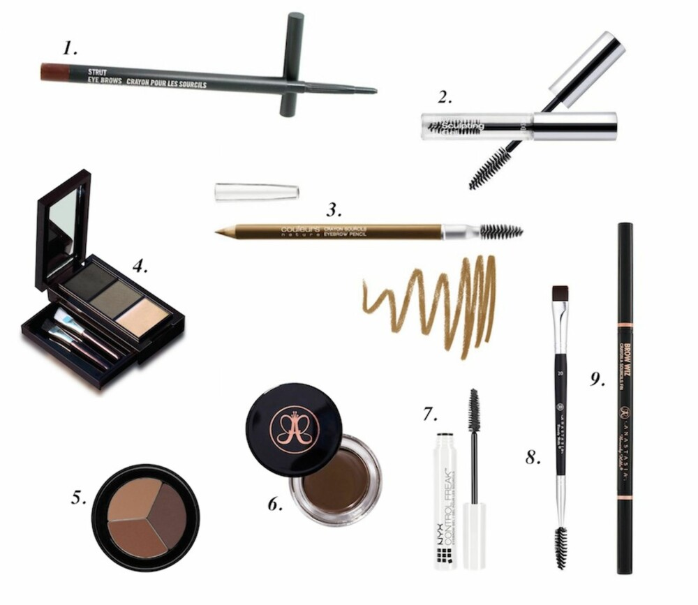 ØYENBRYNSSMINKE: Produkter brukt i video - 1. Eye Brows Crayon i fargen Strut fra MAC (kr 160), 2. Brow Sculpting Gel fra Ardell (kr 89), 3. Øyenbrynsblyant fra Yves Rocher (kr 69), 4. Beauty Eye Brow Kit fra Oriflame (kr 159), Ekstra produkforslag - 5. Tri Brow i fargen Brown fra Make Up Store (kr 185), 6. Dip Brow Pomade i fargen Deep Brown fra Anastasia (kr 245), 7. Control Freak Eye Brow Gel fra Nyx (kr 95), 8. Brush Duo Brow-Liner #20 fra Anastasia (kr 245), 9. Brow Wiz fra Anastasia (kr 219). ØYENBRYNSSMINKE: Produkter brukt i video - 1. Eye Brows Crayon i fargen Strut fra MAC (kr 160), 2. Brow Sculpting Gel fra Ardell (kr 89), 3. Øyenbrynsblyant fra Yves Rocher (kr 69), 4. Beauty Eye Brow Kit fra Oriflame (kr 159), Ekstra produkforslag - 5. Tri Brow i fargen Brown fra Make Up Store (kr 185), 6. Dip Brow Pomade i fargen Deep Brown fra Anastasia (kr 245), 7. Control Freak Eye Brow Gel fra Nyx (kr 95), 8. Brush Duo Brow-Liner #20 fra Anastasia (kr 245), 9. Brow Wiz fra Anastasia (kr 219).