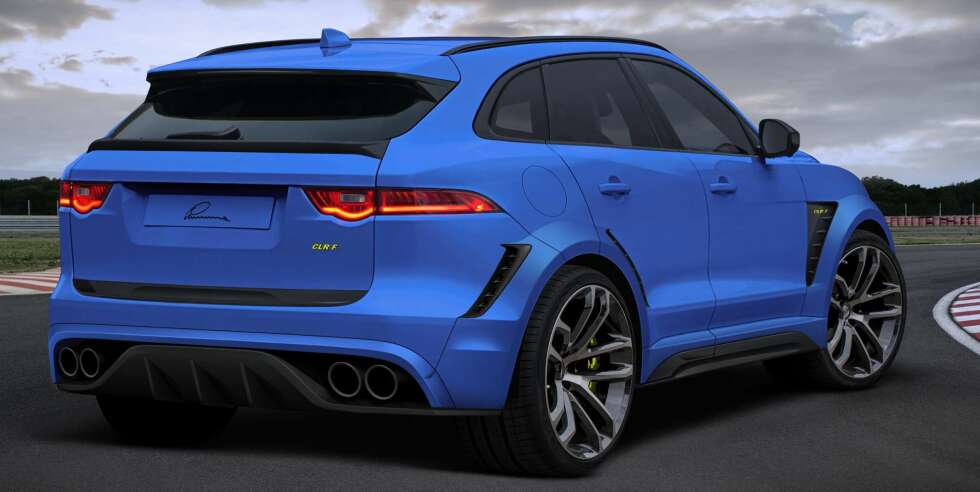 BØS VOGN: Jaguar F-Pace er i utgangspunktet en barsk SUV. Etter behandlingen hos Lumma Design er den enda barskere. Legg merke til endestussene på det nye eksosanlegget. BØS VOGN: Jaguar F-Pace er i utgangspunktet en barsk SUV. Etter behandlingen hos Lumma Design er den enda barskere. Legg merke til endestussene på det nye eksosanlegget.