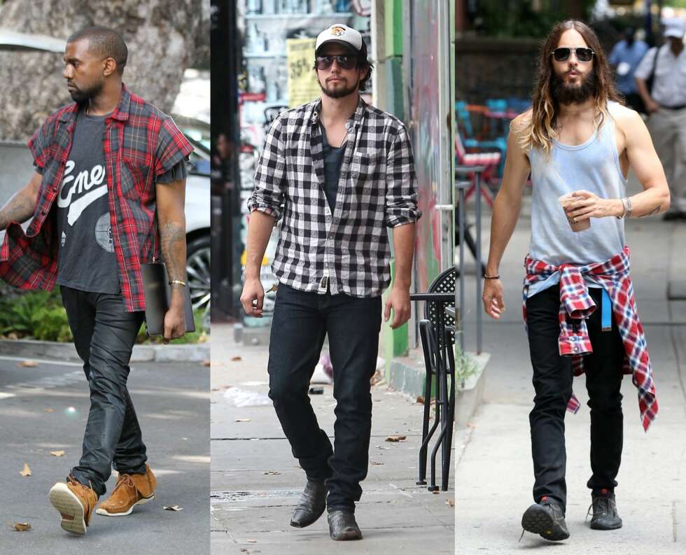 INSPIRASJON: Både Kanye West, Jackson Rathbone og Jared Leto har alle elementer fra den lumberseksuelle stilen: skjegg, flanellskjorte og kule boots. INSPIRASJON: Både Kanye West, Jackson Rathbone og Jared Leto har alle elementer fra den lumberseksuelle stilen: skjegg, flanellskjorte og kule boots.