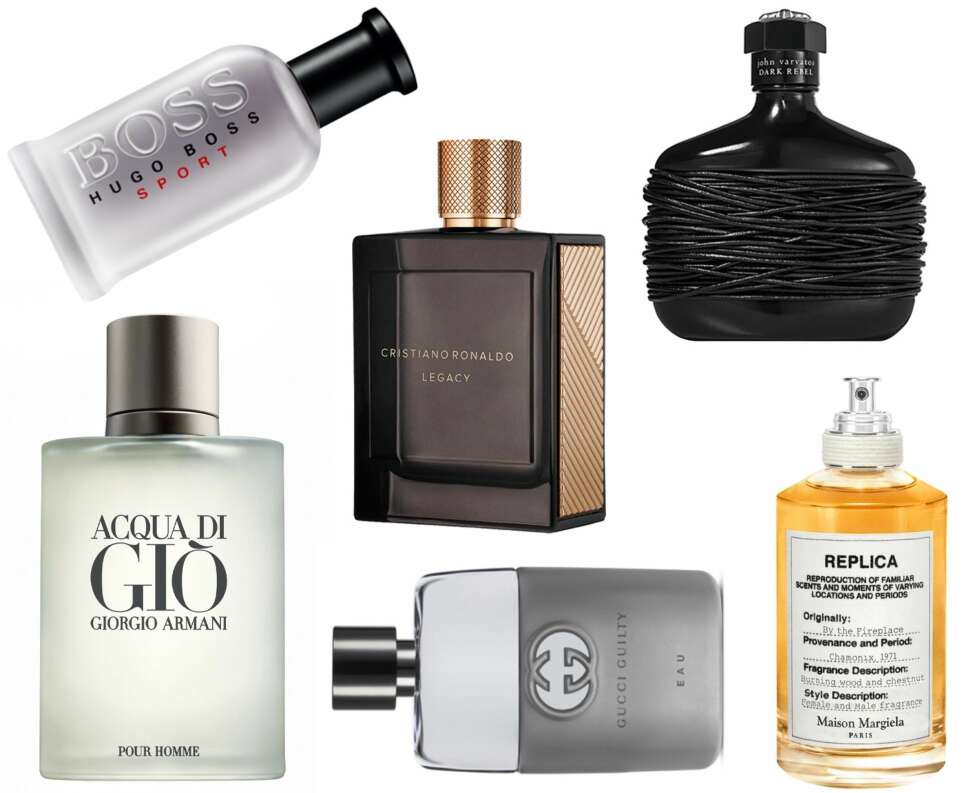 HERREPARFYMER (f.v.): Hugo Boss Bottled Sport EdT 30 ml, kr 465. John Varvatos Dark Rebel EdT 75 ml, kr 545. Giorgio Armani Acqua di Gio 50 ml, kr 510. Christiano Ronaldo Legacy 50 ml, kr 525. Maison Martin Margiela Replica By The Fireplace EdT, kr 775. Gucci Gucci Guilty Eau Pour Homme EdT 50 ml, kr 590. HERREPARFYMER (f.v.): Hugo Boss Bottled Sport EdT 30 ml, kr 465. John Varvatos Dark Rebel EdT 75 ml, kr 545. Giorgio Armani Acqua di Gio 50 ml, kr 510. Christiano Ronaldo Legacy 50 ml, kr 525. Maison Martin Margiela Replica By The Fireplace EdT, kr 775. Gucci Gucci Guilty Eau Pour Homme EdT 50 ml, kr 590.