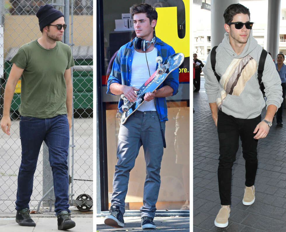 20-ÅRENE: Jeans, collegegenser, kule sneakers og skjorter er stikkord for menn i 20-årsalderen. Fra venstre: Robin Pattinson, Zac Efron og Nick Jonas. 20-ÅRENE: Jeans, collegegenser, kule sneakers og skjorter er stikkord for menn i 20-årsalderen. Fra venstre: Robin Pattinson, Zac Efron og Nick Jonas.