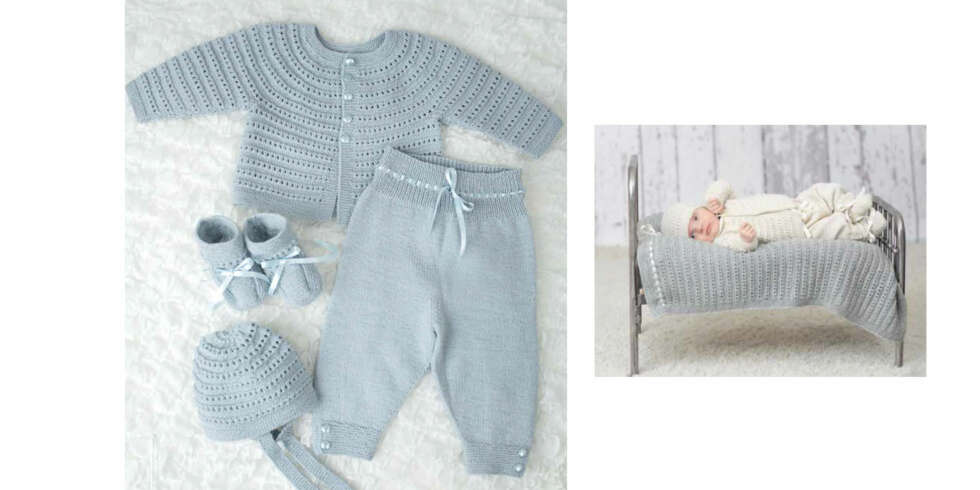 BABYSTRIKK: Oppskriften på babyteppet får du her. Ønsker du oppskrift på babysettet kan det kjøpes enkelt via SMS. BABYSTRIKK: Oppskriften på babyteppet får du her. Ønsker du oppskrift på babysettet kan det kjøpes enkelt via SMS.