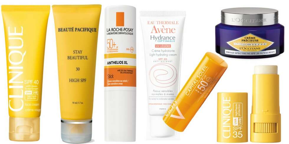 SOLKREM FOR SENSITIV HUD: Sun SPF 40 Face Cream fra Clinique, kr 240, Stay Beautiful High SPF 30 fra Beauté Pacifique, kr 369, Anthelios Solstift SPF 50+ fra La Roche-Posay, kr 154, Capital Soleil Solstift SPF 50+ fra Vichy, kr 164, Imortelle Crème Précieuse SPF 20 fra L`Occitane, kr 499 og Targeted Protection Stick SPF 35 fra Clinique,
kr 240. SOLKREM FOR SENSITIV HUD: Sun SPF 40 Face Cream fra Clinique, kr 240, Stay Beautiful High SPF 30 fra Beauté Pacifique, kr 369, Anthelios Solstift SPF 50+ fra La Roche-Posay, kr 154, Capital Soleil Solstift SPF 50+ fra Vichy, kr 164, Imortelle Crème Précieuse SPF 20 fra L`Occitane, kr 499 og Targeted Protection Stick SPF 35 fra Clinique,
kr 240.