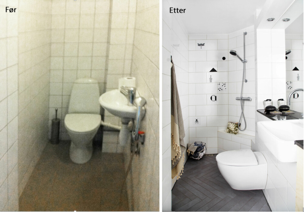 Før/Etter: Det nye badet har vokst fra 2 til
3 kvadratmeter, og den ekstra
plassen er godt utnyttet. Tina og
familien ønsket seg et klassisk
og lekkert bad, men har likevel
inkludert noen lekne detaljer,
som fliseklistremerkene fra Tile
Junkie, som kan fjernes eller
byttes om man blir lei. Toalett,
vask og dusj er fra Ifö, flisene fra
Evers og sluk fra Unidrain. Før/Etter: Det nye badet har vokst fra 2 til
3 kvadratmeter, og den ekstra
plassen er godt utnyttet. Tina og
familien ønsket seg et klassisk
og lekkert bad, men har likevel
inkludert noen lekne detaljer,
som fliseklistremerkene fra Tile
Junkie, som kan fjernes eller
byttes om man blir lei. Toalett,
vask og dusj er fra Ifö, flisene fra
Evers og sluk fra Unidrain.