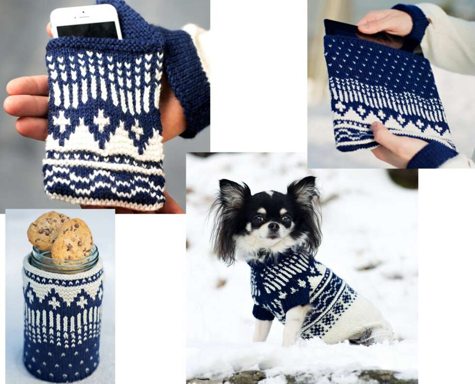 SMÅSTRIKK: Mønsteret til Norgesgenseren kan også brukes til småtstrikk, som for eksempel mobiltrekk, iPad-trekk, trekk til Norgeglasset og søt genser til hund. SMÅSTRIKK: Mønsteret til Norgesgenseren kan også brukes til småtstrikk, som for eksempel mobiltrekk, iPad-trekk, trekk til Norgeglasset og søt genser til hund.