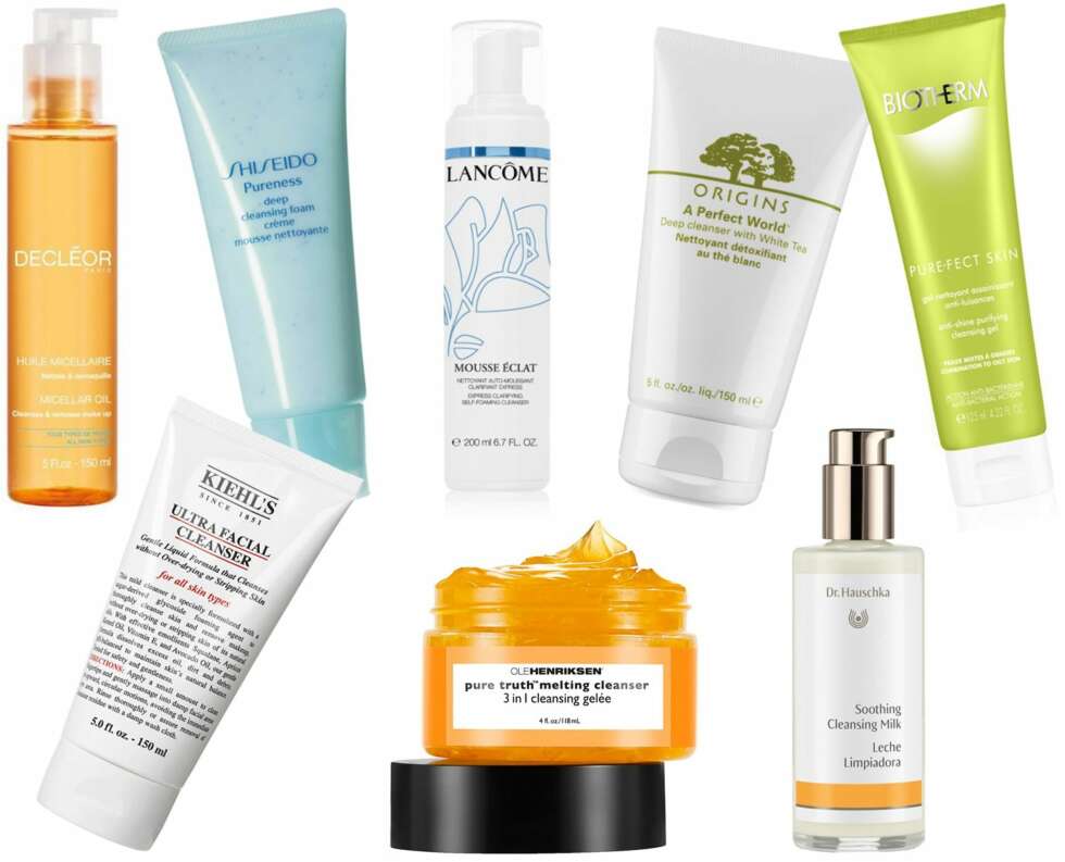 GODE RENSEPRODUKTER (f.v.): Decléor Cleansing Micellar Oil, kr 299. Kiehl's Ultra Facial Cleanser, kr 140. Shiseido Pureness Deep Cleansing Foam, kr 220. Ole Henriksen Pure Truth Melting Cleanser 3 in 1 Cleansing Gelée, kr 285. Lancôme Mousse Éclat Cleansing Mousse, kr 275. Origins A Perfect Worl Deep Cleanser, kr 220. Dr. Hauschka Soothing Cleansing Milk, kr 219. Biotherm Pure-fect Skin Cleansing Gel, kr 190. GODE RENSEPRODUKTER (f.v.): Decléor Cleansing Micellar Oil, kr 299. Kiehl's Ultra Facial Cleanser, kr 140. Shiseido Pureness Deep Cleansing Foam, kr 220. Ole Henriksen Pure Truth Melting Cleanser 3 in 1 Cleansing Gelée, kr 285. Lancôme Mousse Éclat Cleansing Mousse, kr 275. Origins A Perfect Worl Deep Cleanser, kr 220. Dr. Hauschka Soothing Cleansing Milk, kr 219. Biotherm Pure-fect Skin Cleansing Gel, kr 190.