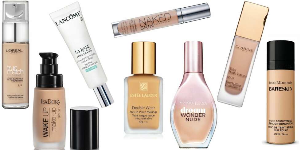 ULIKE PRODUKTER (f.v.): L'Oréal Paris True Match Super-Blendable Foundation, kr 179. IsaDora Wake Up Make-up SPF 20, kr 179. Lancôme La Base pro Poer Eraser, kr 325. Urban Decay Weighless Complete Coverage Concealer, kr 190. Estée Lauder Double Wear Stay-in-Place makeup SPF 10, kr 395. Maybelline Dream Wonder Nude, kr 159. Clarins Everlastin Foundation+ SPF 15, kr 345. BareMinerals Bareskin Pure Brightening Serum Foundation SPF 20, kr 395. ULIKE PRODUKTER (f.v.): L'Oréal Paris True Match Super-Blendable Foundation, kr 179. IsaDora Wake Up Make-up SPF 20, kr 179. Lancôme La Base pro Poer Eraser, kr 325. Urban Decay Weighless Complete Coverage Concealer, kr 190. Estée Lauder Double Wear Stay-in-Place makeup SPF 10, kr 395. Maybelline Dream Wonder Nude, kr 159. Clarins Everlastin Foundation+ SPF 15, kr 345. BareMinerals Bareskin Pure Brightening Serum Foundation SPF 20, kr 395.