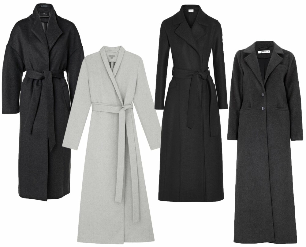 LANGE KÅPER (f.v.): By Malene Birger Arinas Wool Coat, kr 4599. Cos Mineral Grey Textured Wool Floor-length coat with long belt, ca kr 1600. Harris Warf London Belted wool-felt coat/Net-a-porter, ca kr 6140.Gina Tricot Dixie wool blend kåpe, kr 999. LANGE KÅPER (f.v.): By Malene Birger Arinas Wool Coat, kr 4599. Cos Mineral Grey Textured Wool Floor-length coat with long belt, ca kr 1600. Harris Warf London Belted wool-felt coat/Net-a-porter, ca kr 6140.Gina Tricot Dixie wool blend kåpe, kr 999.