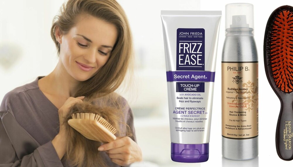 HÅRTIPS: Å gre håret kan gjøre mer nytte enn du kanskje tror. Fra venstre: John Frieda Frizz Ease Finishing Cream, kr 109. Philip B Russian Amber Imperial Dry Shampoo, kr 220. Mason Pearson
Pocket Bristle, kr 850. HÅRTIPS: Å gre håret kan gjøre mer nytte enn du kanskje tror. Fra venstre: John Frieda Frizz Ease Finishing Cream, kr 109. Philip B Russian Amber Imperial Dry Shampoo, kr 220. Mason Pearson
Pocket Bristle, kr 850.