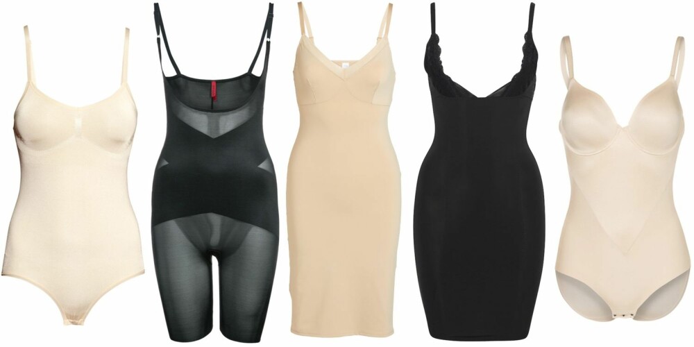 SHAPINGUNDERTØY (f.v.): H&M Shapebody seamless, kr 199. Spanx Skinny Britches Body, kr 1095. Kappahl shapingkjole, kr 299. Cubus shapingkjole, kr 279. Maidenform Comfort Devotion,kr 549. SHAPINGUNDERTØY (f.v.): H&M Shapebody seamless, kr 199. Spanx Skinny Britches Body, kr 1095. Kappahl shapingkjole, kr 299. Cubus shapingkjole, kr 279. Maidenform Comfort Devotion,kr 549.