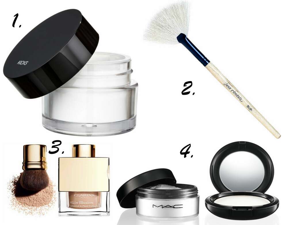 FINMALT PUDDER: 1. Translucent Loose Powder fra Kicks, kr 149, 2. White Fan Brush fra Jane Iredale, kr 245, 3. Skin Illusion Loose Powder Foundation fra Clarins, kr 395, 4. Prep + Prime Transparent Finishing Powder fra MAC, kr 200 (per stk). FINMALT PUDDER: 1. Translucent Loose Powder fra Kicks, kr 149, 2. White Fan Brush fra Jane Iredale, kr 245, 3. Skin Illusion Loose Powder Foundation fra Clarins, kr 395, 4. Prep + Prime Transparent Finishing Powder fra MAC, kr 200 (per stk).