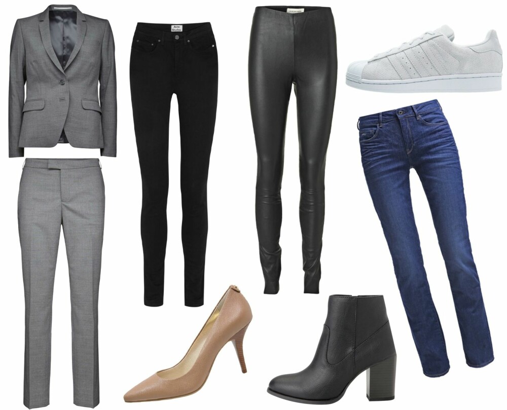 BUKSER, DRESS OG SKO: Tiger of Sweden Emika blazer i ull, kr 2999. Tiger of Sweden Yulia Trousers i ull, kr 1299. Acne Studios Pin Black high-rise skinny jeans, kr 1395. By Malene Birger Elenasoo Leggings, kr 5499. Adidas Originals Superstar sneakers, kr 999. G-Star 3301 Contour High Straight - Straight leg jeans - benwick stretch denim, kr 899. Michael Kors Flex i khaki, kr 999. Bianco Basic Chunky Boot DJF16, kr 699. BUKSER, DRESS OG SKO: Tiger of Sweden Emika blazer i ull, kr 2999. Tiger of Sweden Yulia Trousers i ull, kr 1299. Acne Studios Pin Black high-rise skinny jeans, kr 1395. By Malene Birger Elenasoo Leggings, kr 5499. Adidas Originals Superstar sneakers, kr 999. G-Star 3301 Contour High Straight - Straight leg jeans - benwick stretch denim, kr 899. Michael Kors Flex i khaki, kr 999. Bianco Basic Chunky Boot DJF16, kr 699.
