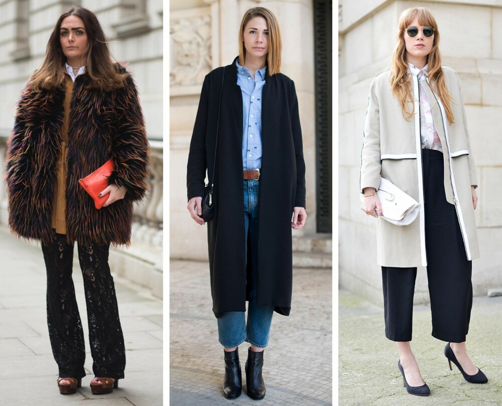 SER EKSKLUSIVT UT: Til venstre er Danielle Bailey under moteuken i London i vinter kledd i topp til tå fra H&M, mens tilbehøret er fra Comme des Garcons og Kurt Geiger. I midten er Filippa Bonde under moteuken i Paris i fjor vinter i Gina Tricot jakke, H&M skjorte og sko fra Zara, mens jeansene er fra Acne. Til høyre er moteblogger og modell Fiona Jane under moteuken i Paris i fjor vår kledd i H&M bukser og Zara sko, mens kåpen er fra Filippa K og skjorten og vesken fra Back. SER EKSKLUSIVT UT: Til venstre er Danielle Bailey under moteuken i London i vinter kledd i topp til tå fra H&M, mens tilbehøret er fra Comme des Garcons og Kurt Geiger. I midten er Filippa Bonde under moteuken i Paris i fjor vinter i Gina Tricot jakke, H&M skjorte og sko fra Zara, mens jeansene er fra Acne. Til høyre er moteblogger og modell Fiona Jane under moteuken i Paris i fjor vår kledd i H&M bukser og Zara sko, mens kåpen er fra Filippa K og skjorten og vesken fra Back.