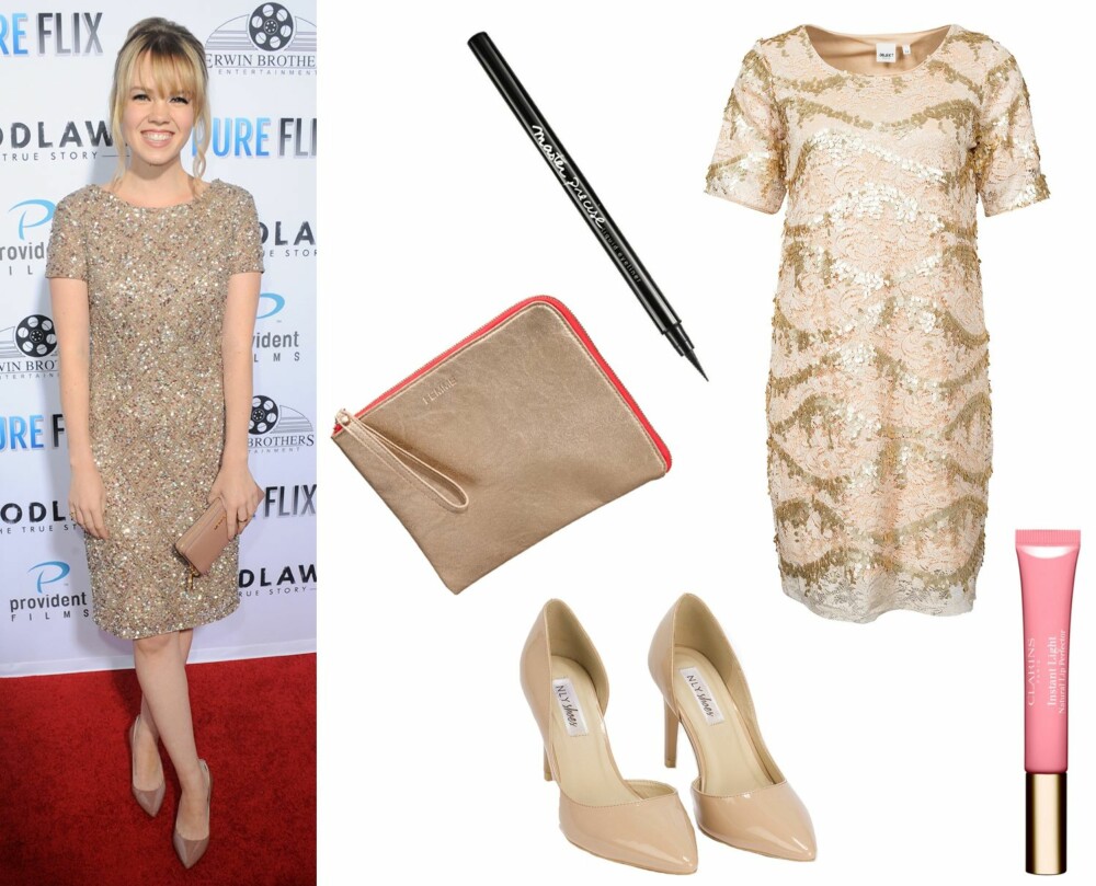 LYSE PALJETTER: Stjel stilen til skuespiller Abbie Cobb. F.v.: Maybelline Master Precise Liner, kr 90. Object Objhury Sequin Kjole, kr 599,95. Gina Tricot Disa Case, kr 149. NLY Shoes Pumps, kr 379. Clarins Instant Light Natural Lip Perfector, kr 180. LYSE PALJETTER: Stjel stilen til skuespiller Abbie Cobb. F.v.: Maybelline Master Precise Liner, kr 90. Object Objhury Sequin Kjole, kr 599,95. Gina Tricot Disa Case, kr 149. NLY Shoes Pumps, kr 379. Clarins Instant Light Natural Lip Perfector, kr 180.