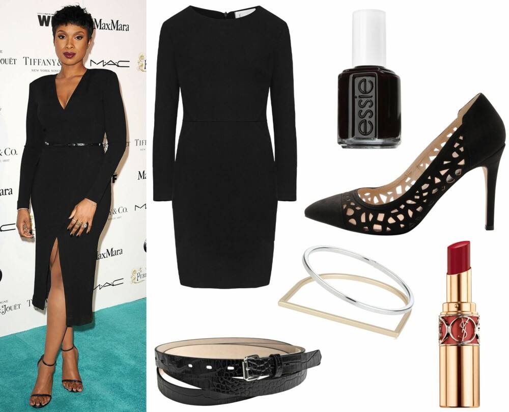 DEN LILLE SORTE: Stjel Jennifer Hudson sin lille sorte-look. F.v.: Kappahl kjole, kr 399. Essie Licorice, kr 129. Bianco pumps, kr 699. Gina Tricot Mixed Shape Bangles, kr 99. YSL Rouge Volupté Shine 29, kr 305. DEN LILLE SORTE: Stjel Jennifer Hudson sin lille sorte-look. F.v.: Kappahl kjole, kr 399. Essie Licorice, kr 129. Bianco pumps, kr 699. Gina Tricot Mixed Shape Bangles, kr 99. YSL Rouge Volupté Shine 29, kr 305.